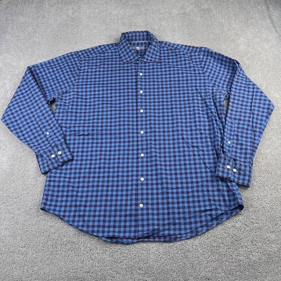 Peter Millar Shirt XL Alpine Blue‎ Gingham Checkered Woodly Stretch Button Up - Picture 1 of 12